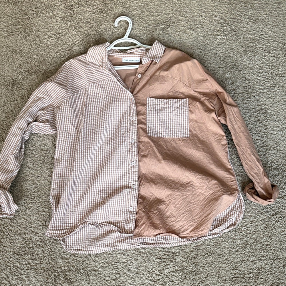 Two-Tone Button Down Shirt in Pink and Tan